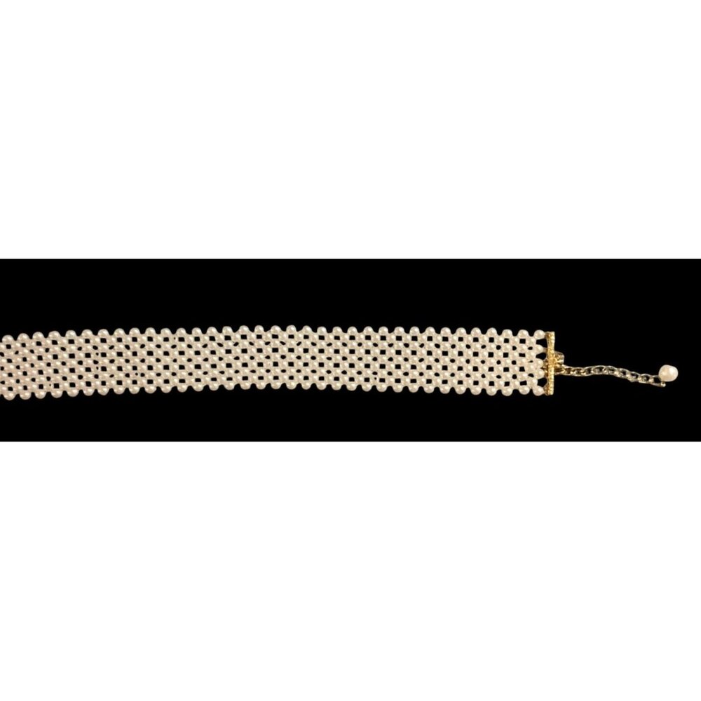 Faux Pearl Choker Necklace With Gold Chain Clasp 14" Vintage Style Accessory